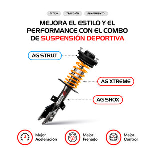 Resortes Deportivos, Amortiguadores Deportivos y Bases AG Volkswagen Jetta A7 (Carter 55 mm) (Trasero con Eje Suspensión Independiente Buje 14 mm) 2019-2025 Delanteros y Traseros