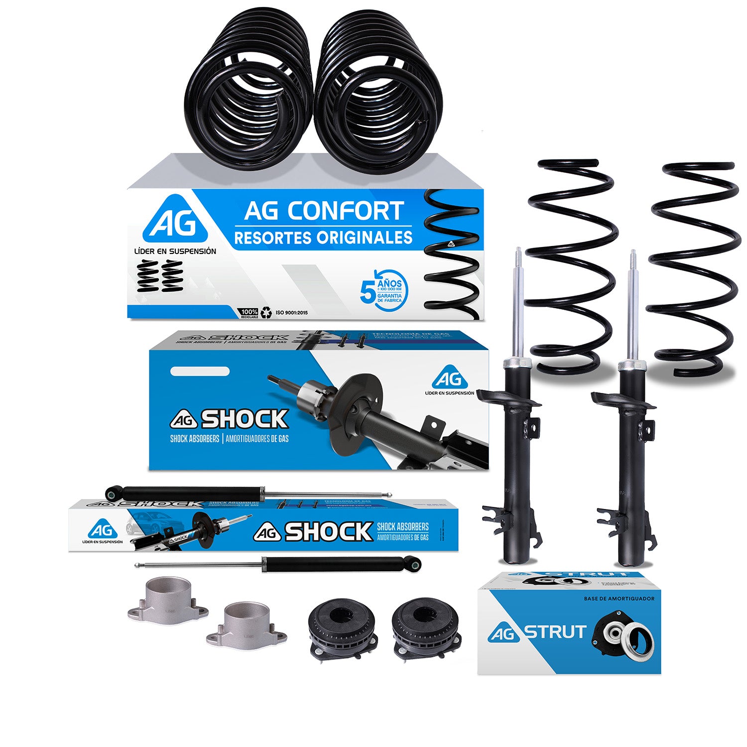 Kit Original Resortes, Amortiguadores y Bases Ford Fiesta Brasil 03-08 Kit 12 Piezas