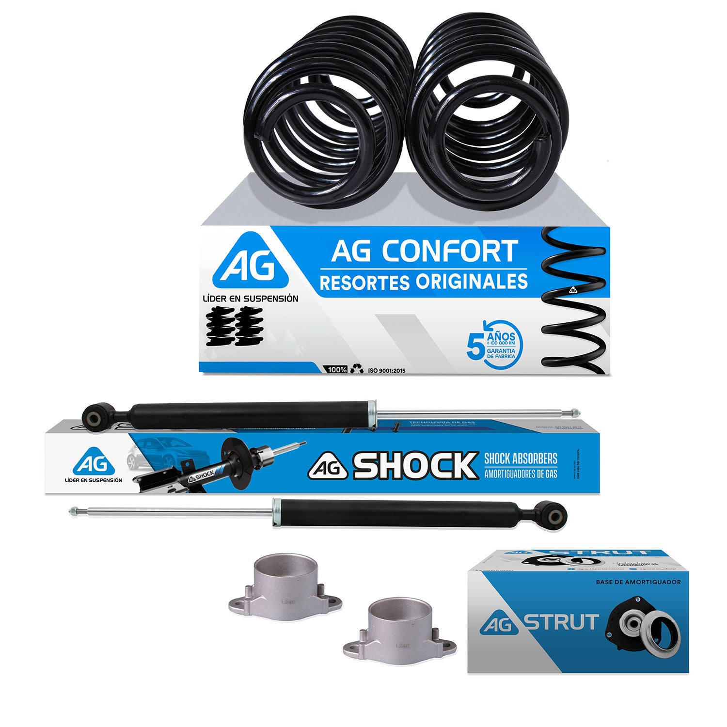 Kit Original Resortes, Amortiguadores y Bases Ford Fiesta 4.0 Cil 2014-2018 6 Piezas Traseras