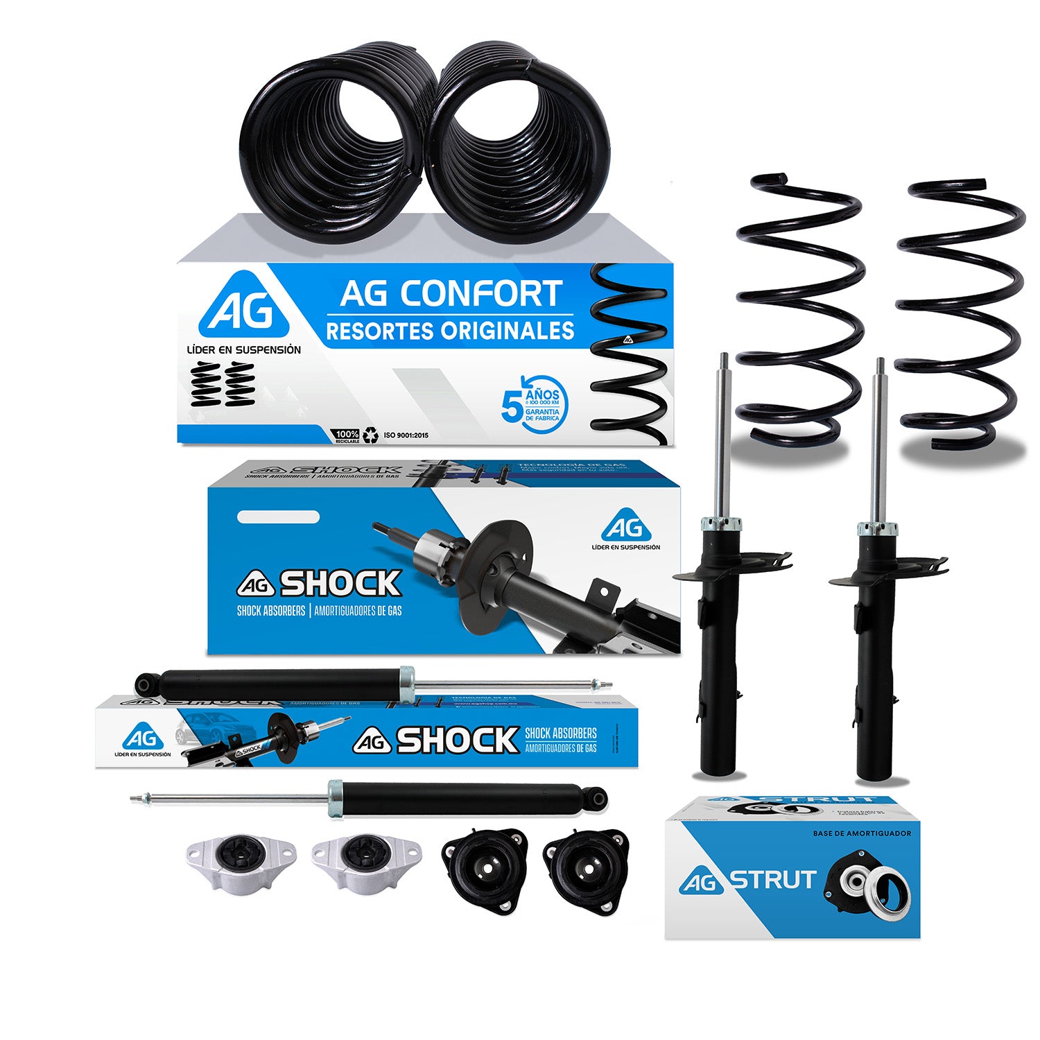 Kit Original Resortes, Amortiguadores y Bases Ford Escape 2013-2019 12 Piezas Delanteros y Traseros
