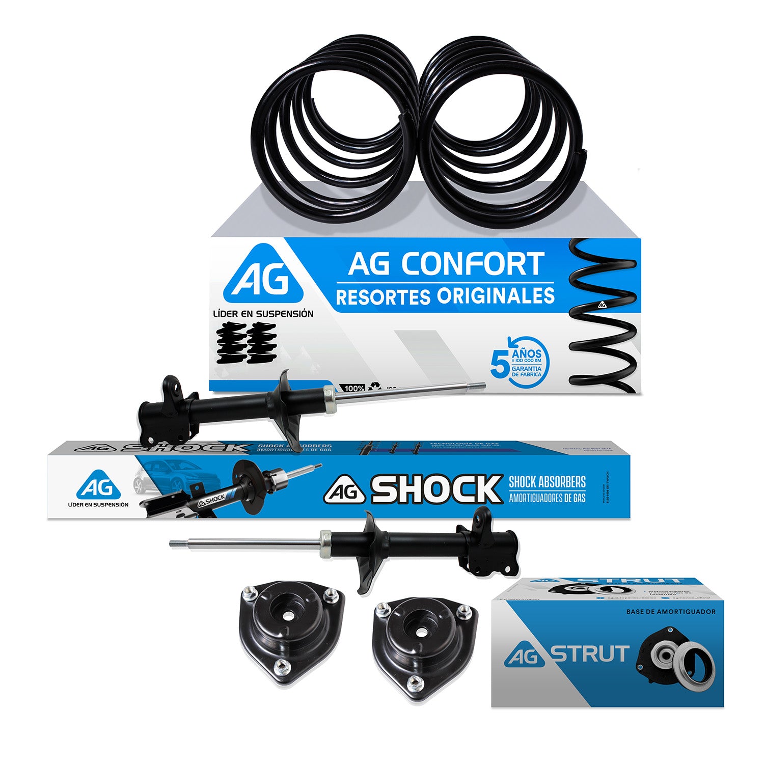 Kit Original Resortes, Amortiguadores y Bases Nissan Tsuru 3 1992-2017 Trasero