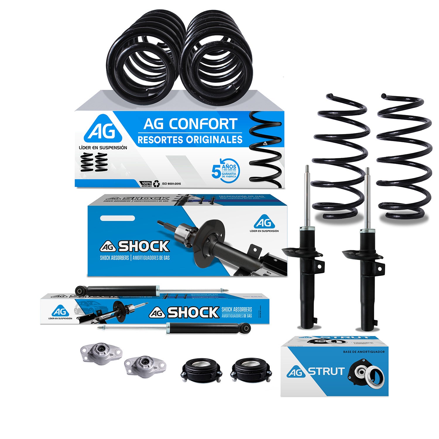 Kit Original Resortes, Amortiguadores y Bases Volkswagen Golf GTI (2.0L) 2006-2014 12 Piezas