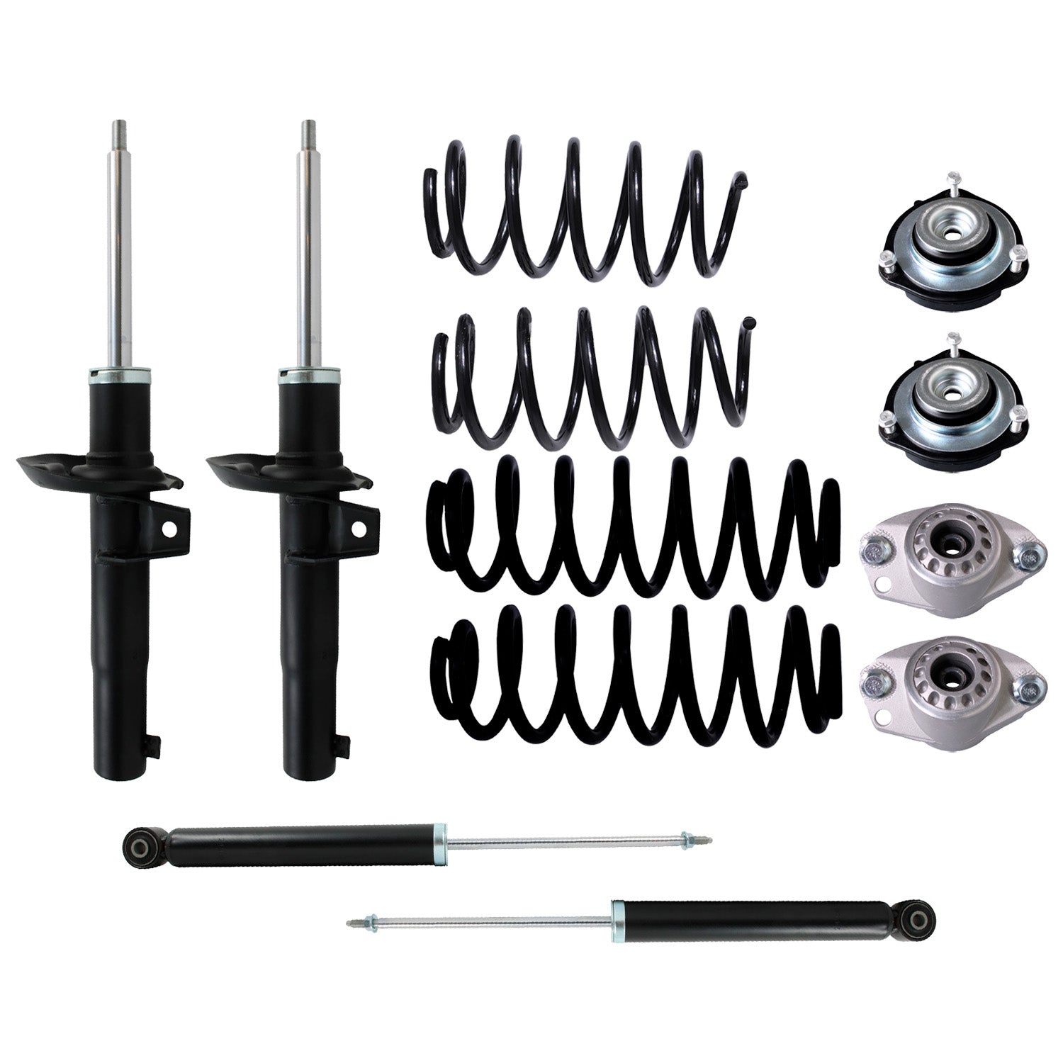 Resortes, Amortiguadores y Bases AG Volkswagen Jetta A6 (Bicentenario) (2.0L) (Carter 50 mm) (Eje rígido Buje 14 mm) 2010-2018 Delanteros y Traseros