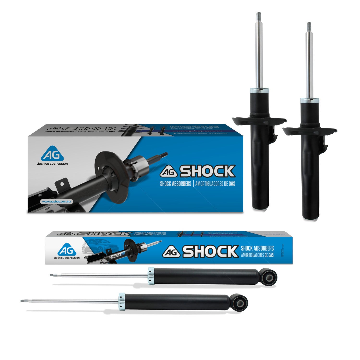 Amortiguadores Originales AG Shock Volkswagen Passat (2.5L) (Carter 55 mm) (Eje Suspensión Independiente Buje 14 mm) 2005-2021 Delanteros y Traseros