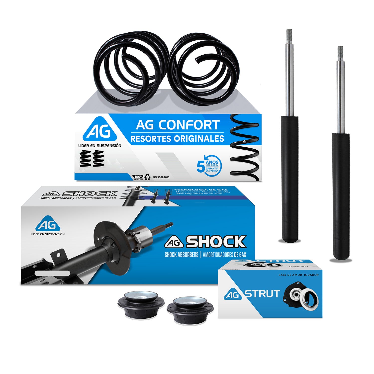 Kit Original Resortes, Amortiguadores y Bases Volkswagen Pointer 00-12 Delanteros Kit 6 Piezas