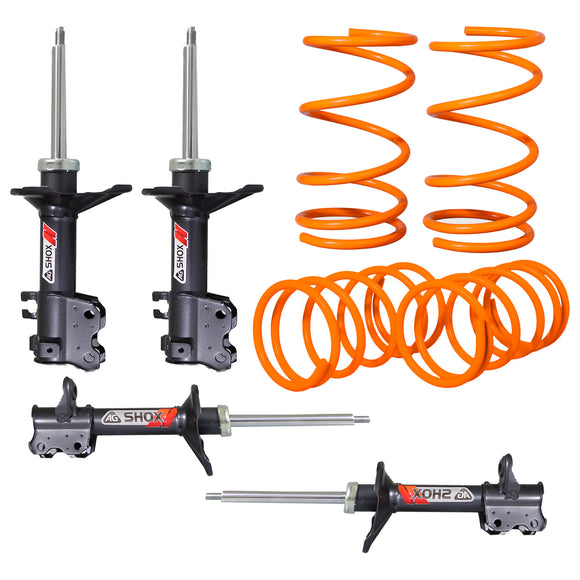 Kit Deportivo Resortes Ag Xtreme y Amortiguadores Ag Shox Nissan Tsuru 1988-2017 Kit 8 Piezas