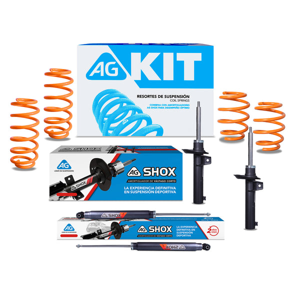 Resortes Deportivos y Amortiguadores Deportivos AG Volkswagen New Beetle (Carter 55 mm) (Trasero con Eje Suspensión Independiente Buje 14 mm) 2012-2019 Delanteros y Traseros
