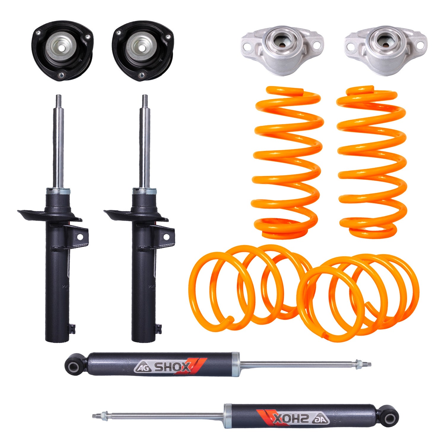 Resortes Deportivos, Amortiguadores Deportivos y Bases AG Volkswagen Jetta A7 (Carter 55 mm) (Trasero con Eje Suspensión Independiente Buje 14 mm) 2019-2025 Delanteros y Traseros