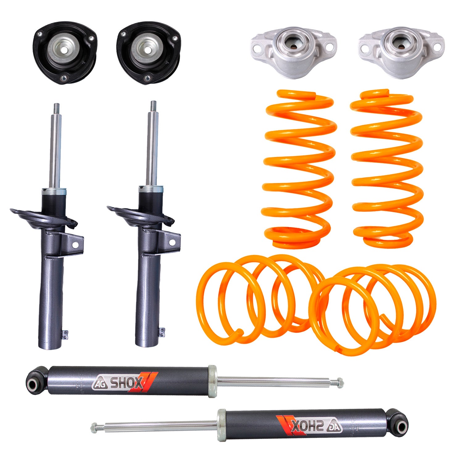 Resortes Deportivos, Amortiguadores Deportivos y Bases AG Volkswagen Jetta A7 (Carter 55 mm) (Trasero Eje Suspensión Independiente Buje 10 mm) 2019-2025 Delanteros y Traseros