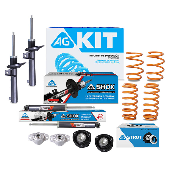 Resortes Deportivos, Amortiguadores Deportivos y Bases AG Volkswagen Golf A7 (Carter 55 mm) (Trasero Eje Suspensión Independiente Buje 10 mm) 2014-2023 Delanteros y Traseros