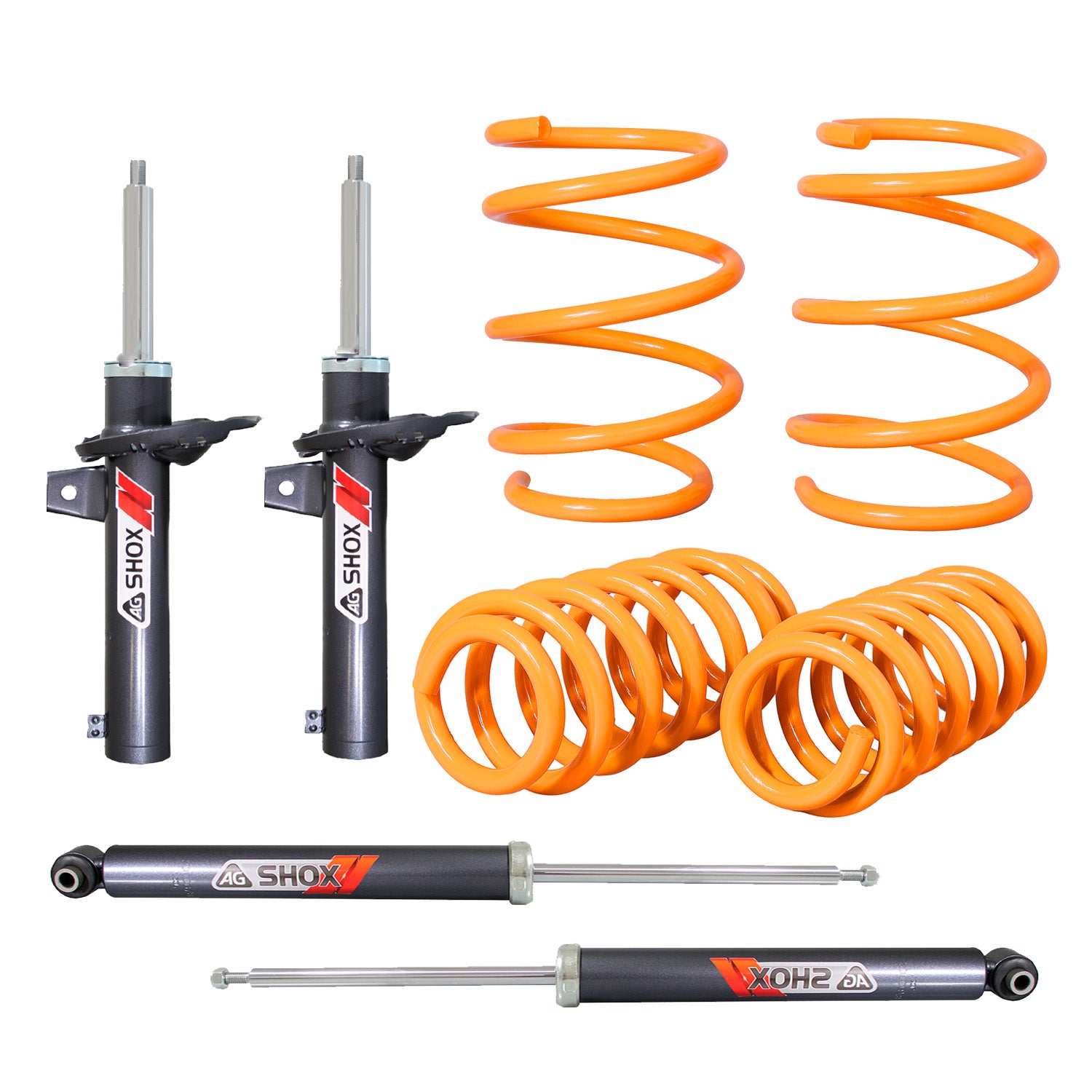 Resortes Deportivos y Amortiguadores Deportivos AG Volkswagen Golf A7 (Carter 55 mm) (Trasero Eje Suspensión Independiente Buje 10 mm) 2014-2019 Delanteros y Traseros