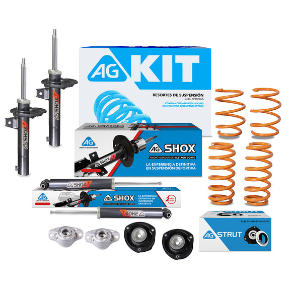 Resortes Deportivos, Amortiguadores Deportivos y Bases AG Volkswagen Golf A7 (Carter 50 mm) (Trasero Eje Suspensión Independiente Buje 10 mm) 2014-2023 Delanteros y Traseros