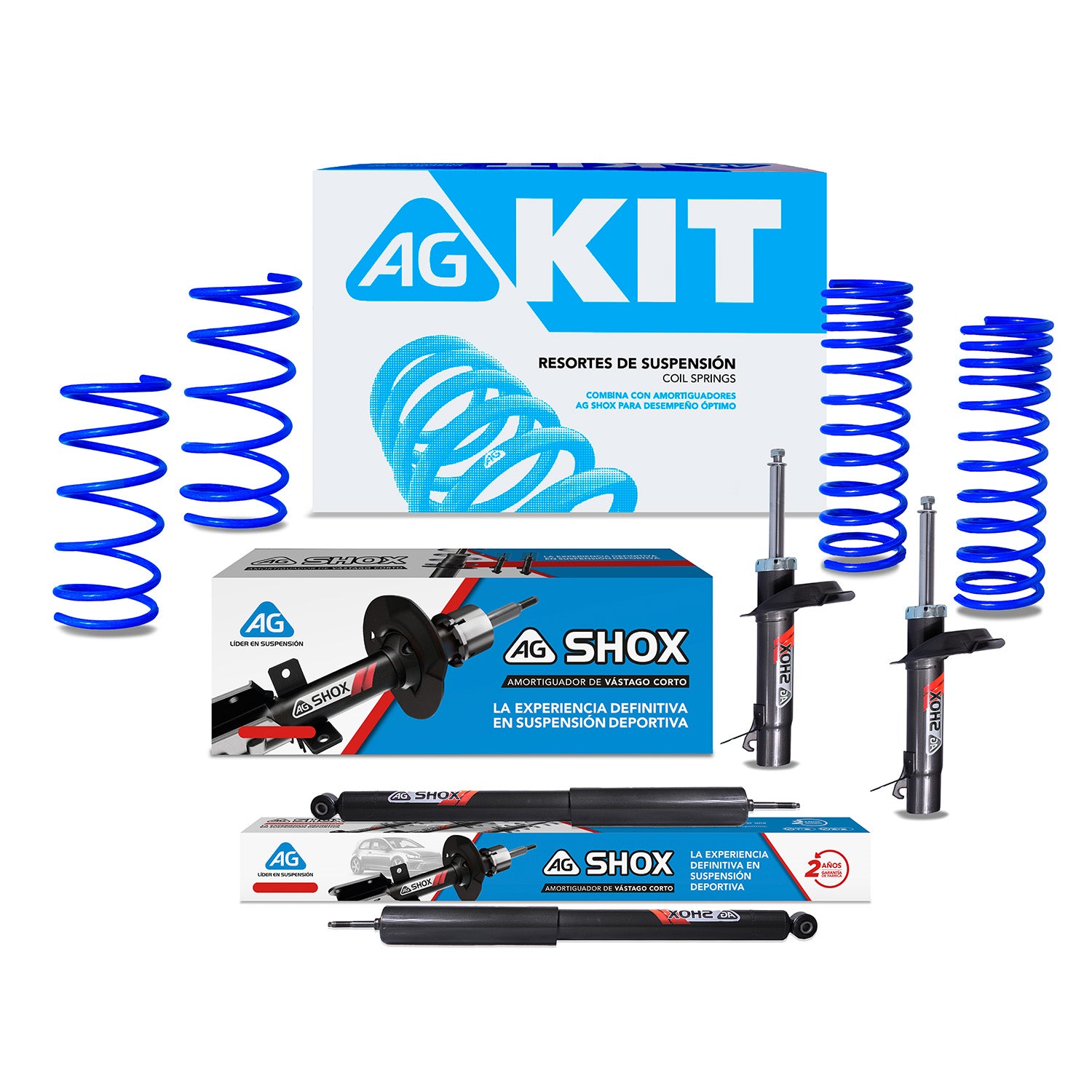 Kit Deportivo Resortes Ag Kit y Amortiguadores Ag Shox Ford Focus 00-08 Kit 8 Piezas