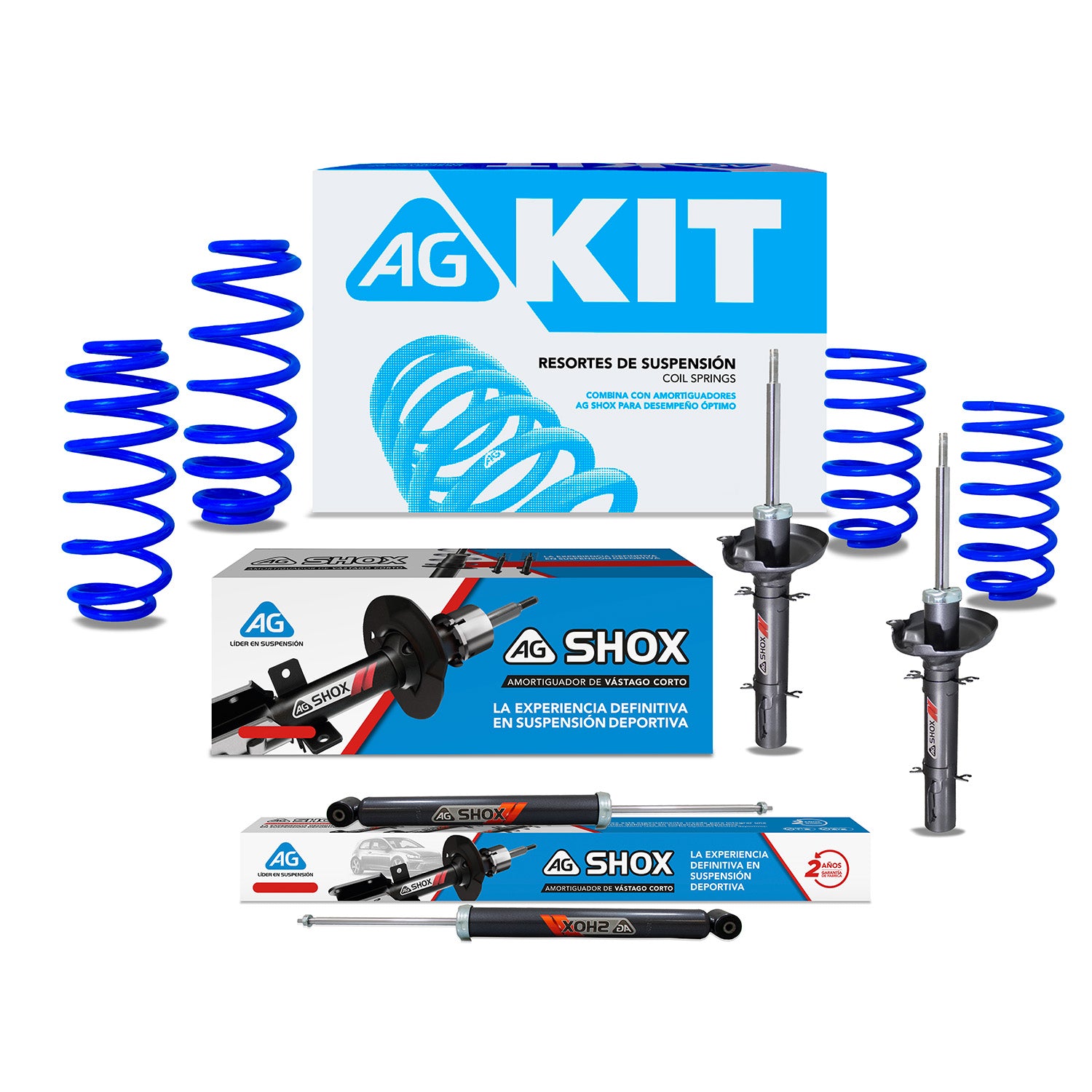 Kit Deportivo Resortes Ag Kit y Amortiguadores Ag Shox Volkswagen Jetta A4 00-07 Kit 8 Piezas