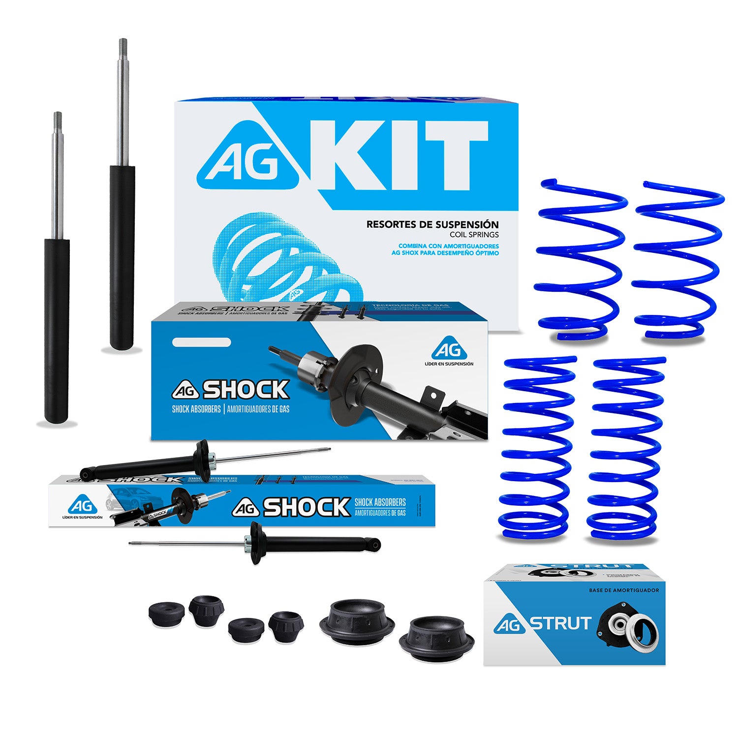 Kit Resortes Deportivos, Amortiguadores y Bases Volkswagen Pointer 1996-2009 12 piezas