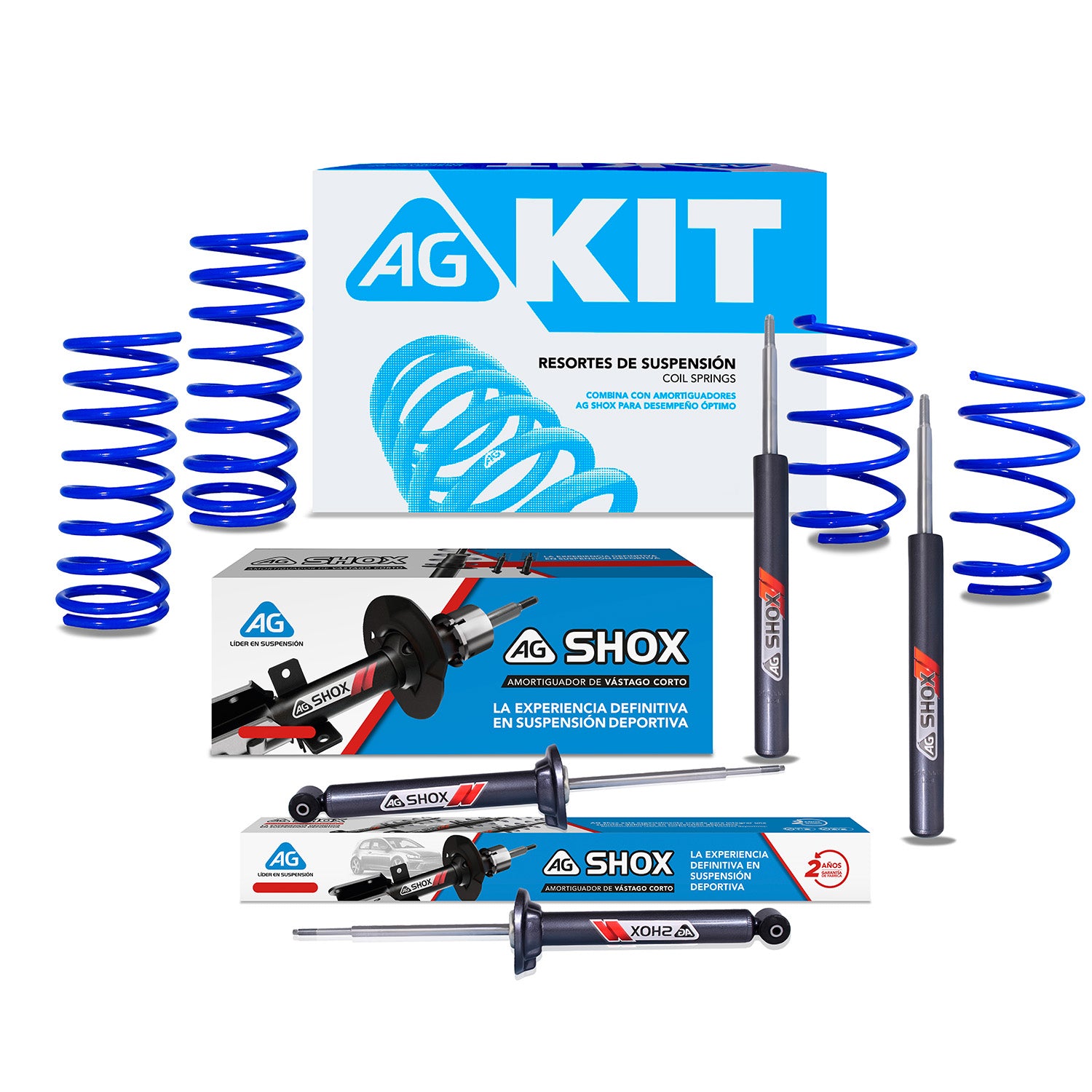 Kit Deportivo Resortes Ag Kit y Amortiguadores Ag Shox Volkswagen Pointer todos Kit 8 Piezas