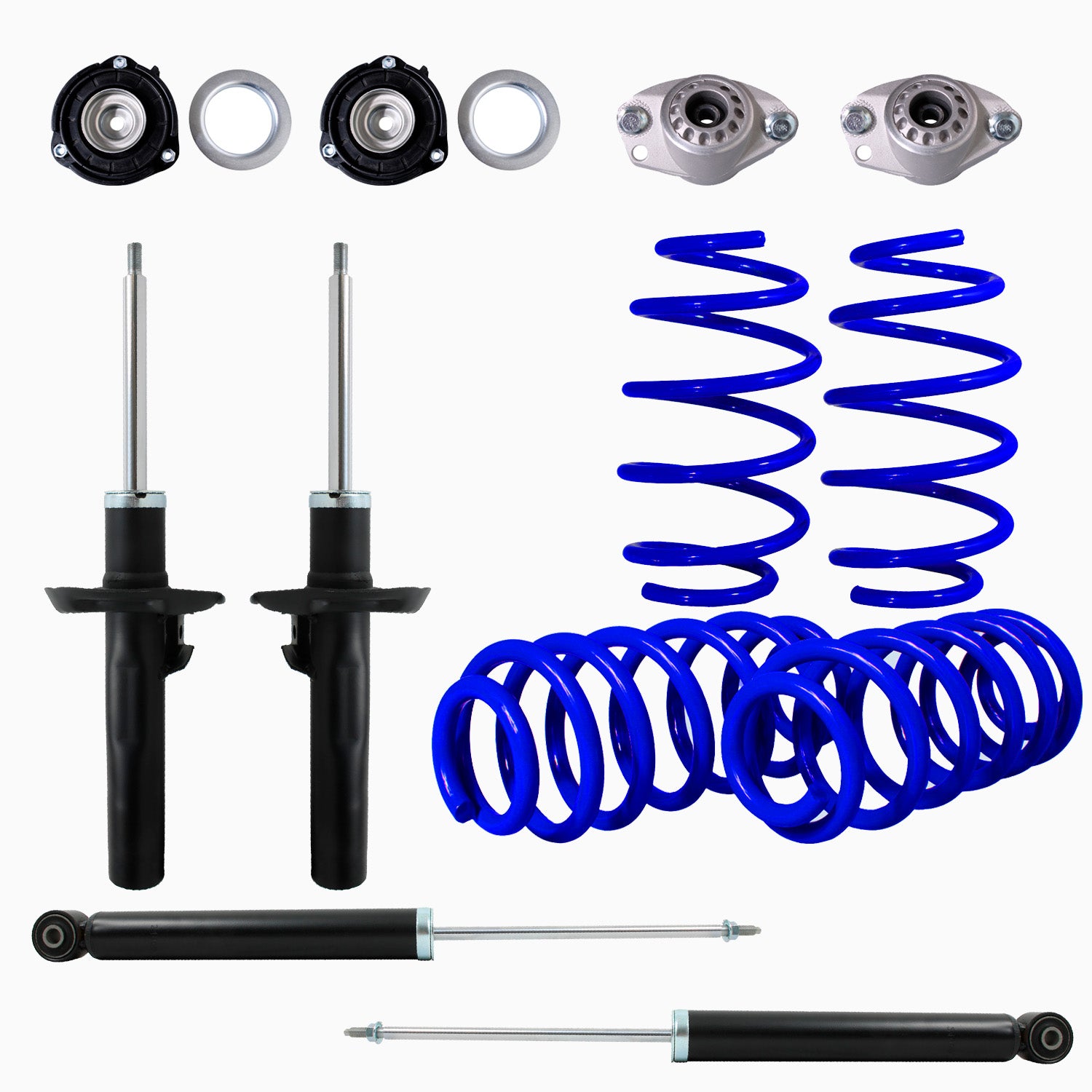 Kit Resortes Deportivos, Amortiguadores y Bases Volkswagen Jetta Bicentenario MK6 (2.5L) (Para Eje rígido trasero) 2011-2018 12 piezas