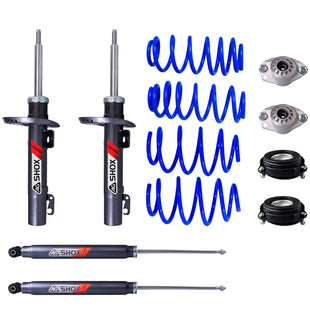 Resortes Deportivos, Amortiguadores Deportivos y Bases AG Volkswagen Jetta A6 (Bicentenario) (Carter 50 mm) (Trasero con Eje Suspensión Independiente Buje 14 mm) 2010-2018 Del y Tras