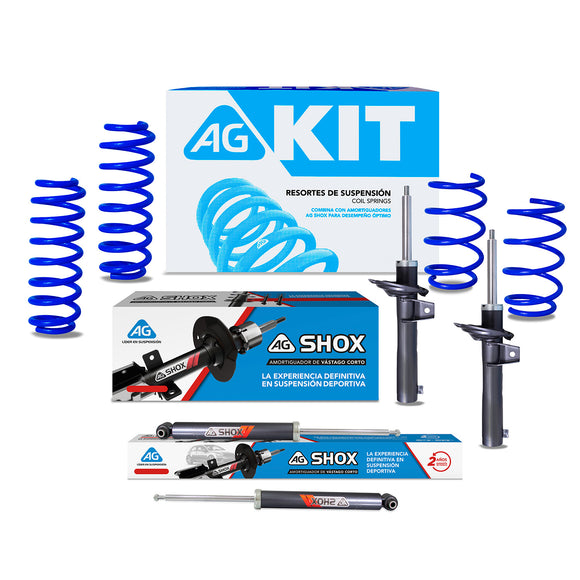Kit Deportivo Resortes Ag Kit y Amortiguadores Ag Shox Audi A3 (8V) (Carter 55 mm) (Trasero Eje Suspensión Independiente Buje 10 mm) 2012-2023 Kit 8 Piezas
