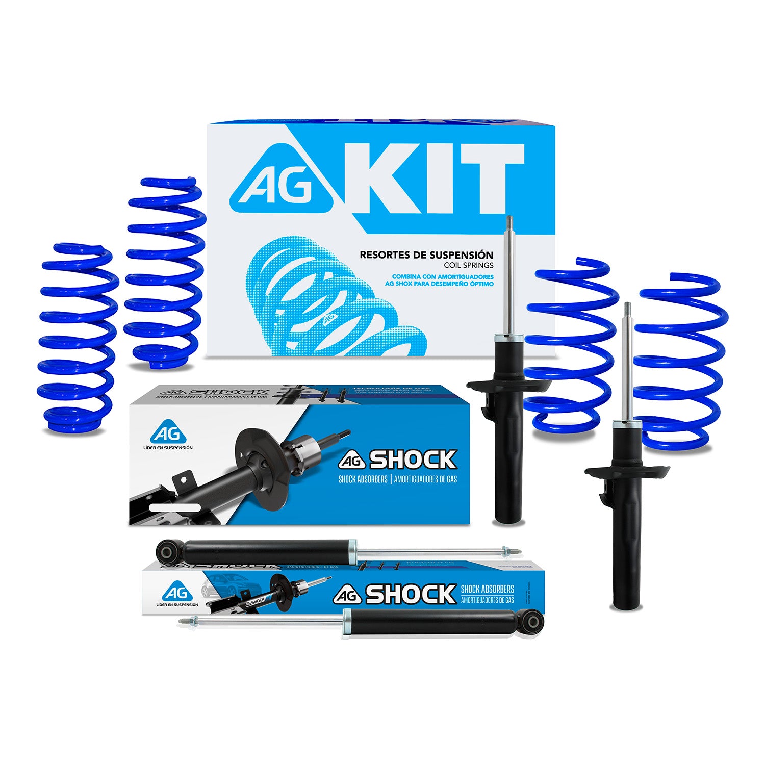 Kit Deportivo Resortes Ag Kit y Amortiguadores Originales Volkswagen Jetta A5 (Bora) (2.5L) (Carter 55 mm) 2005-2011 8 piezas