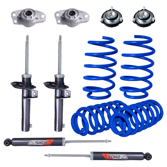 Kit Deportivo Resortes, Amortiguadores y Bases Audi A3 (8P) (Carter 50 mm) (Trasero con Eje Suspensión Independiente Buje 14 mm) 2004-2012 Delanteros y Traseros