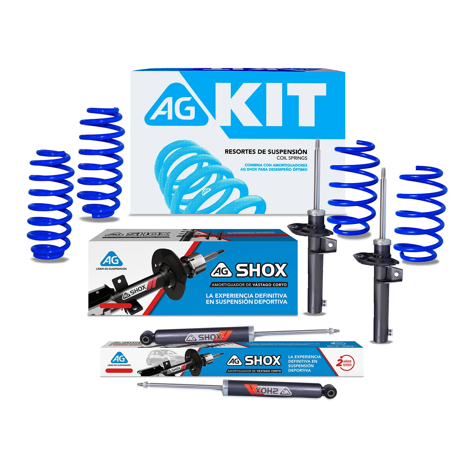Kit Deportivo Resortes Ag Kit y Amortiguadores Ag Shox Audi A3 50mm 03-12 Kit 8 Piezas