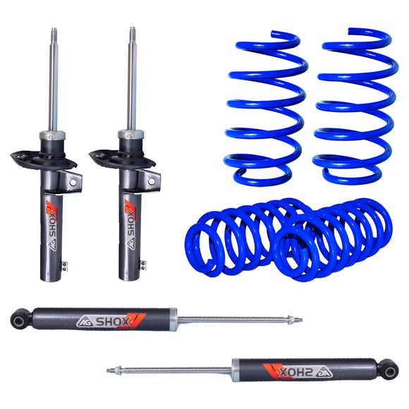 Kit Deportivo Resortes Ag Kit y Amortiguadores Ag Shox Audi A3 (8P) (Carter 50 mm) (Trasero con Eje Suspensión Independiente Buje 14 mm) 2004-2012 Kit 8 Piezas