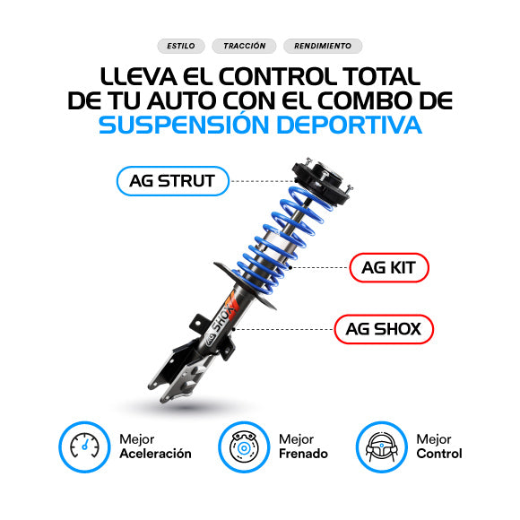 Resortes Deportivos AG Kit y Amortiguadores Deportivos AG Shox Volkswagen Golf A5 (Carter 55 mm) (2.5L) (Trasero con Eje Suspensión Independiente Buje 14 mm) 2007-2008 Delanteros