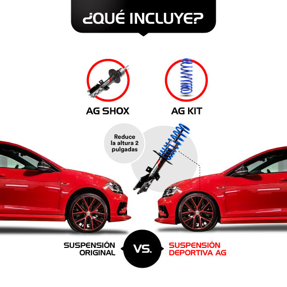 Kit Deportivo Resortes Ag Kit y Amortiguadores Ag Shox Seat Toledo IV (Delantero con anclaje) 2012-2019 Delanteros y Traseros