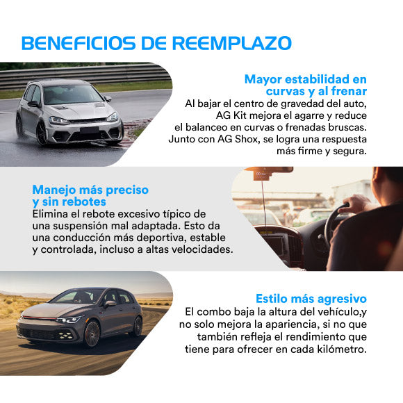 Kit Deportivo Resortes Ag Kit y Amortiguadores Ag Shox Volkswagen Bora 50mm Todos Kit 8 Piezas