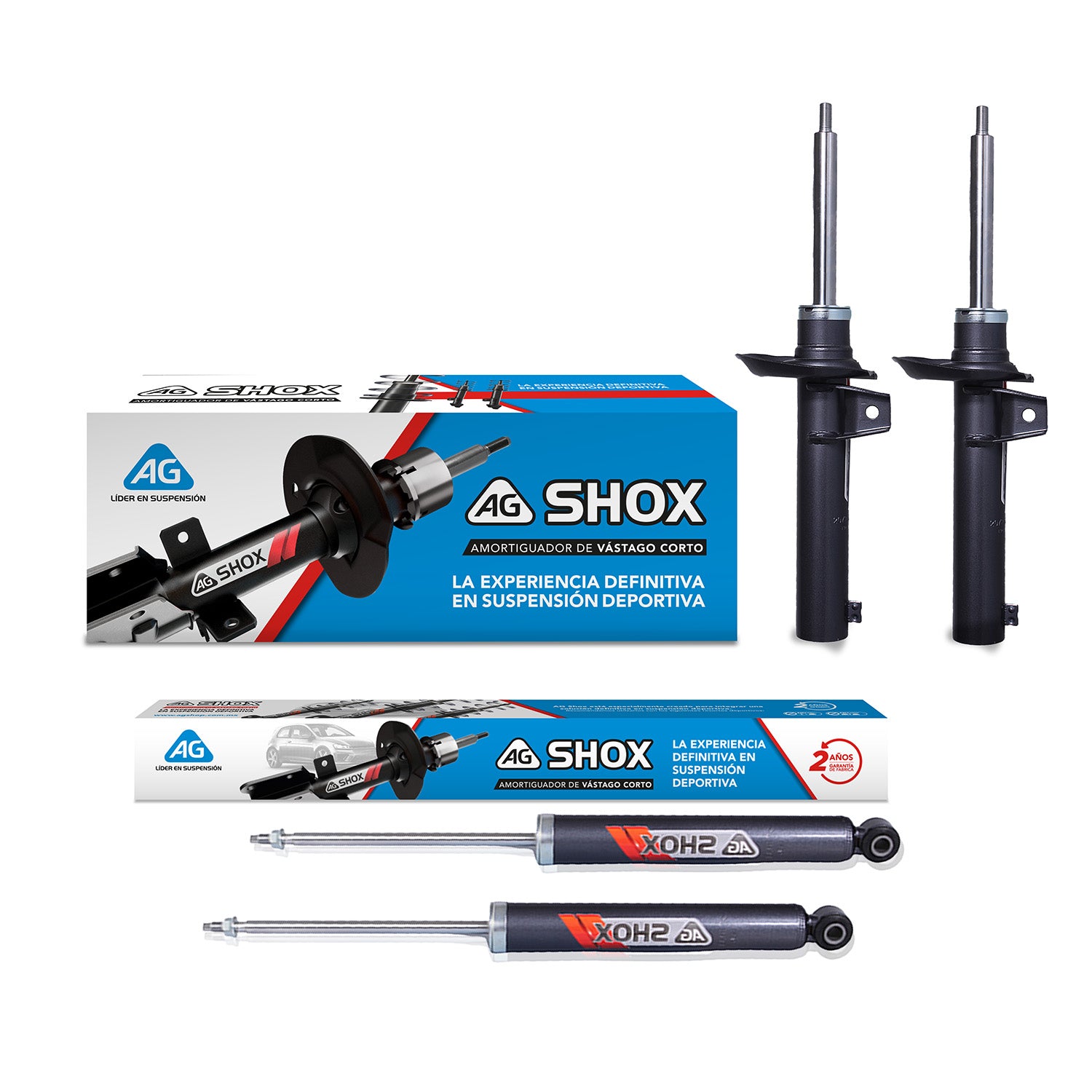 Amortiguadores Deportivos AG Shox Volkswagen Passat (Carter 55 mm) (Trasero con Eje Suspensión Independiente Buje 14 mm) 2010-2016 Kit 4 Piezas