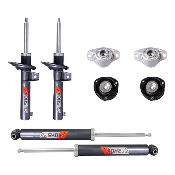Kit Deportivo Amortiguadores Ag Shox y Bases Seat León III Multilink (Carter 55 mm) (Trasero Eje Suspensión Independiente Buje 10 mm) 2012-2020 Delanteros y Traseros