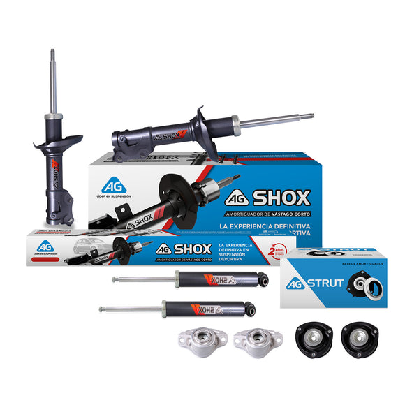 Kit Deportivo Amortiguadores Ag Shox y Bases Seat León III Multilink (Carter 55 mm) (Trasero Eje Suspensión Independiente Buje 10 mm) 2012-2020 Delanteros y Traseros