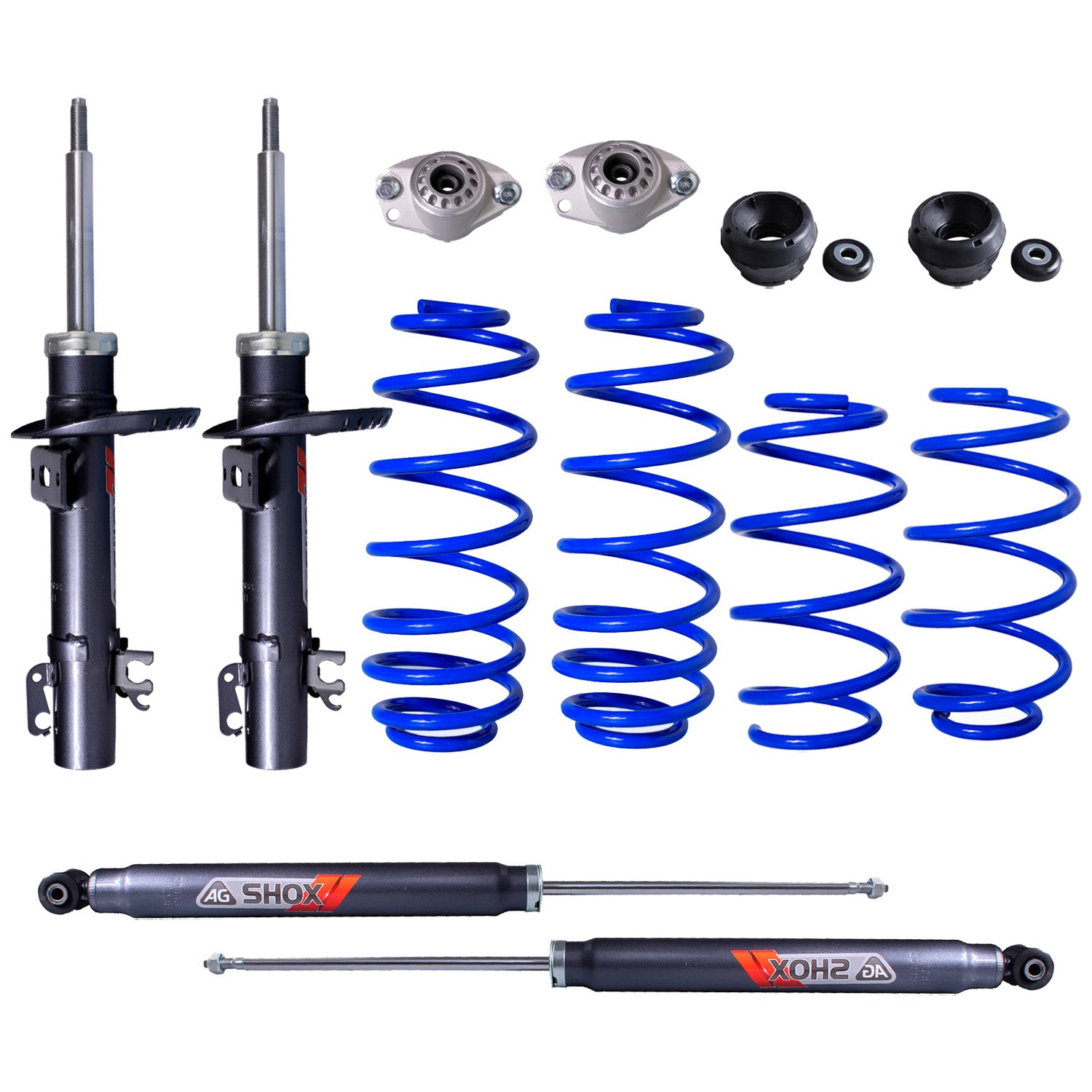Kit deportivo Resortes, Amortiguadores y Bases AG Volkswagen Polo 2015-2022 Delanteros y Traseros