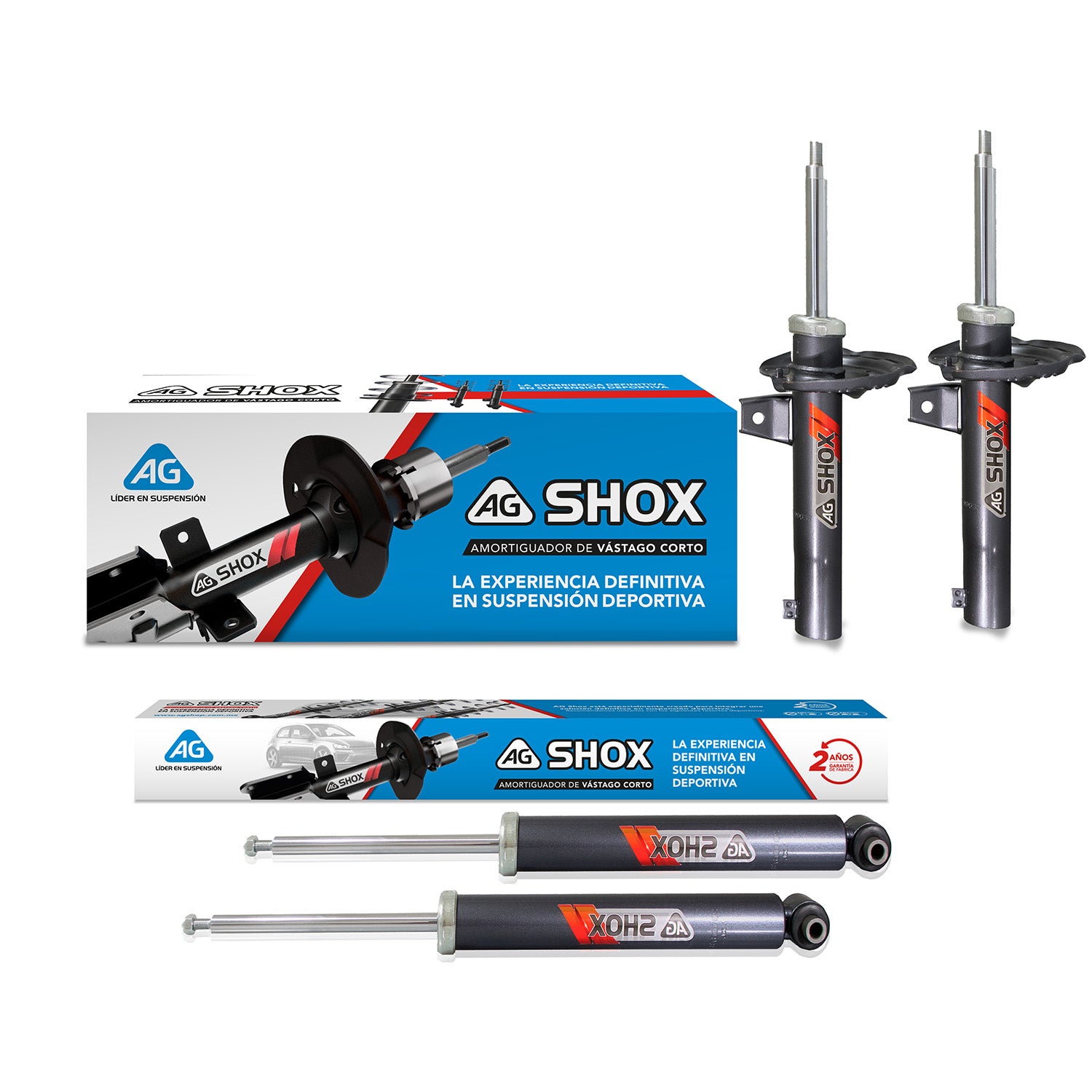 Amortiguadores Deportivos Ag Shox Volkswagen Golf A7 (Carter 50 mm) (Trasero Eje Suspensión Independiente Buje 10 mm) 2014-2020 Delanteros y Traseros