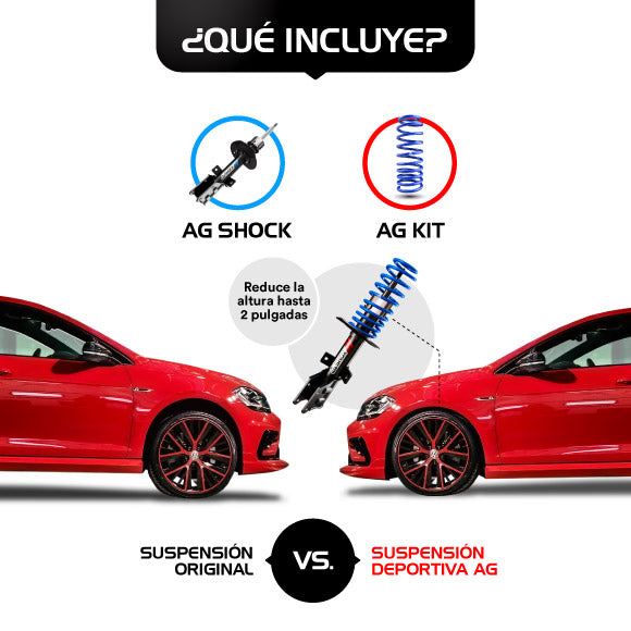 Resortes Deportivos y Amortiguadores AG Seat León (FR y Cupra) (Carter 55 mm) / (Eje Suspensión Independiente Buje 10 mm) 2013-2020 Delanteros y Traseros