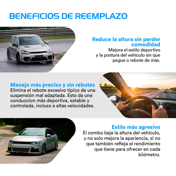 Resortes Deportivos y Amortiguadores AG Seat León (FR y Cupra) (Carter 50 mm) / (Eje rígido Buje 10 mm) 2013-2020 Delanteros y Traseros