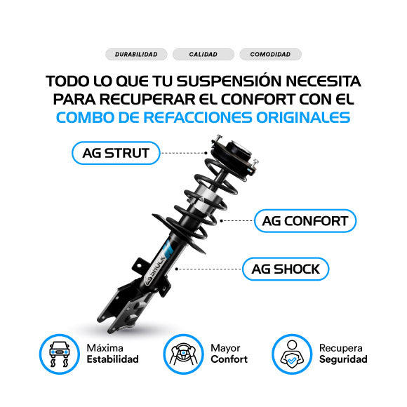 Amortiguadores Originales, Resortes y Bases AG Volkswagen Golf A7 (Carter 50 mm) 2014-2020 Delanteros