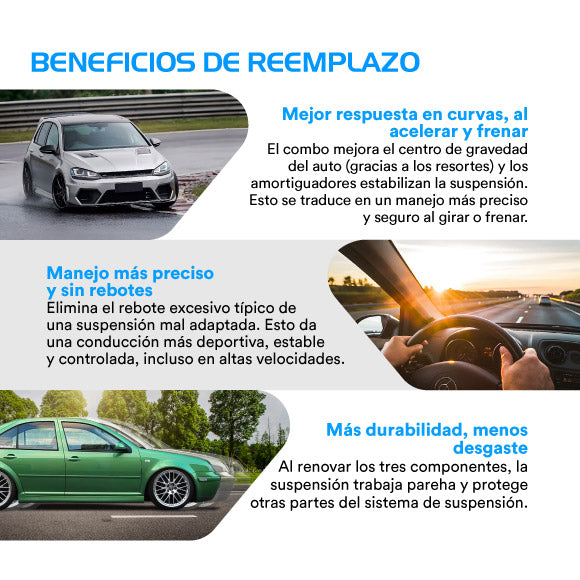 Resortes Deportivos, Amortiguadores Deportivos y Bases AG Volkswagen Pointer 00-08 Delanteros y Traseros