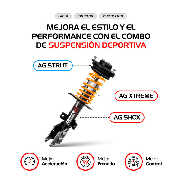 Resortes Deportivos, Amortiguadores Deportivos y Bases AG Volkswagen Jetta A7 (Carter 55 mm) (Trasero Eje Suspensión Independiente Buje 10 mm) 2019-2025 Delanteros y Traseros