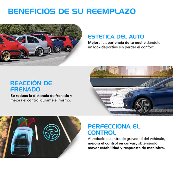 Kit Resortes Deportivos, Amortiguadores y Bases Volkswagen Vento 2014-2022 12 piezas
