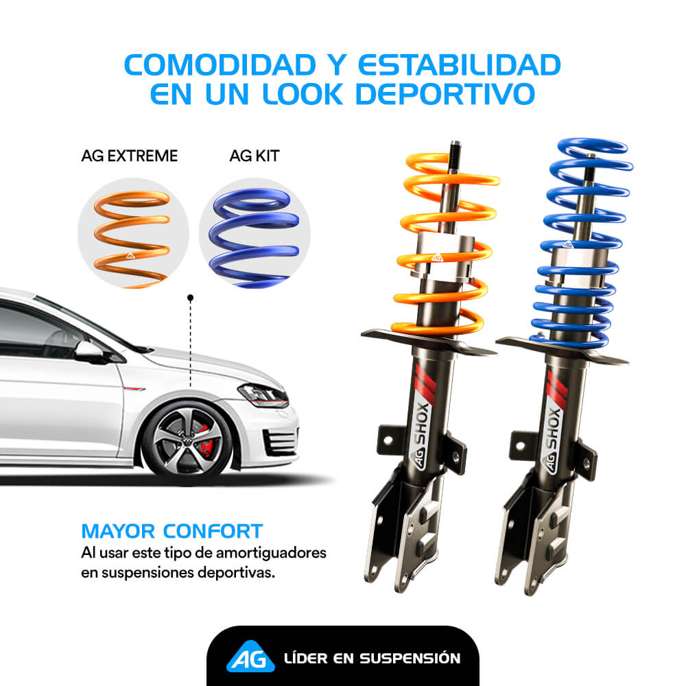 Kit Deportivo Resortes Ag Xtreme y Amortiguadores Ag Shox Volkswagen Pointer Todos Kit 8 Piezas