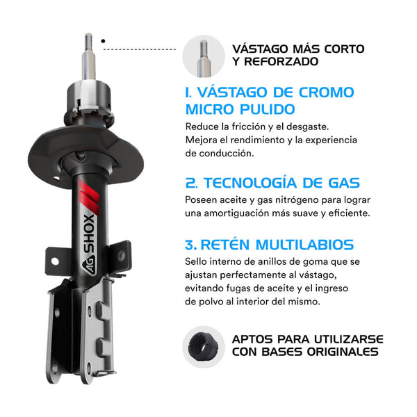 Amortiguadores Deportivos Ag Shox A1 (8X) (Delantero con anclaje) 2010-2018 Del