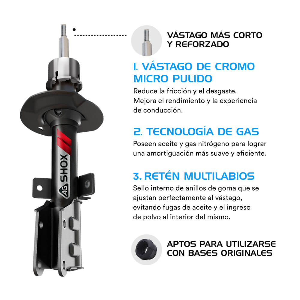 Amortiguadores Deportivos Ag Shox Volkswagen Passat (Carter 55 mm) (Trasero con Eje Suspensión Independiente Buje 14 mm) 2010-2016 Kit 4 Piezas