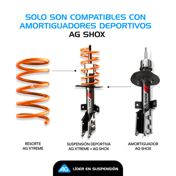 Resortes Deportivos Ag Xtreme Volkswagen Jetta A3 (Alemán, Aro Chico) 1992-1999 Kit 4 Piezas