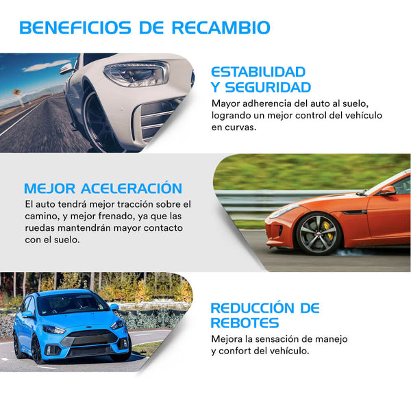 Amortiguadores Deportivos Ag Shox Audi TT (Carter 50 mm) (Trasero Eje Suspensión Independiente Buje 10 mm) 2015-2022 Delanteros y Traseros