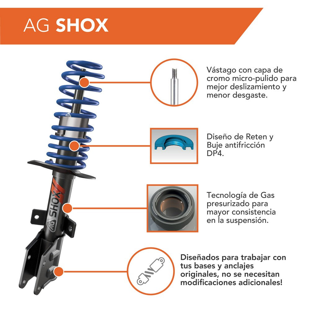 Kit Deportivo Amortiguadores Ag Shox y Bases Seat Ibiza 6J (Delantero con anclaje) 2009-2017 Delanteros y Traseros