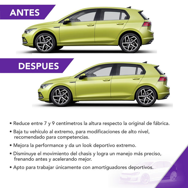 Kit Deportivo Resortes Ag Xtreme y Amortiguadores Ag Shox VW New Polo